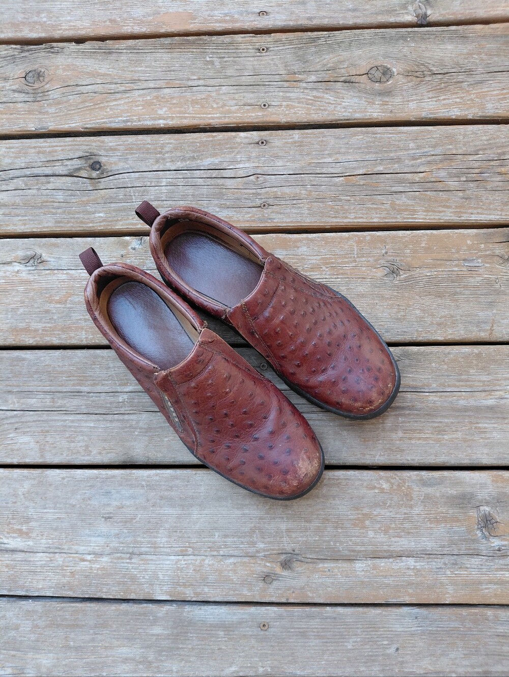 Roper Mens Sz 12 Ostrich Leather Slip On Loafers Western Outdoor